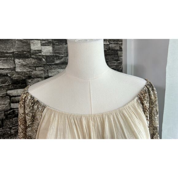 Blu Pepper Crop Top Women Large Boho Off Shoulder Snake Skin Balloon Sleeves Y2K - Picture 2 of 8